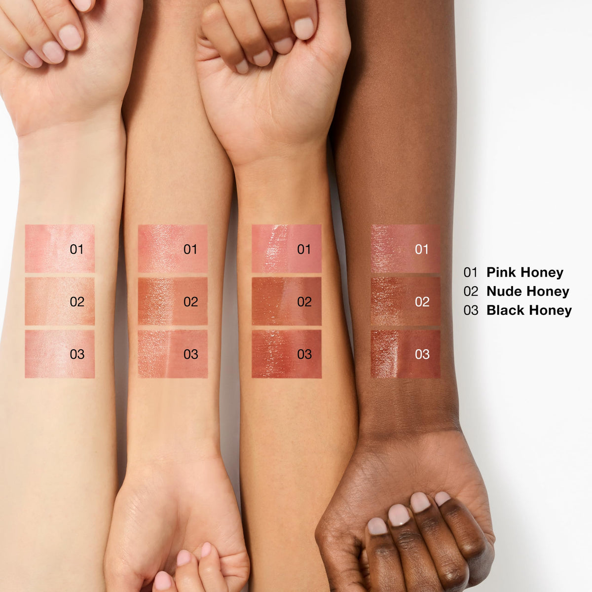 Clinique Black Honey next to other lip products showing layering versatility benefit