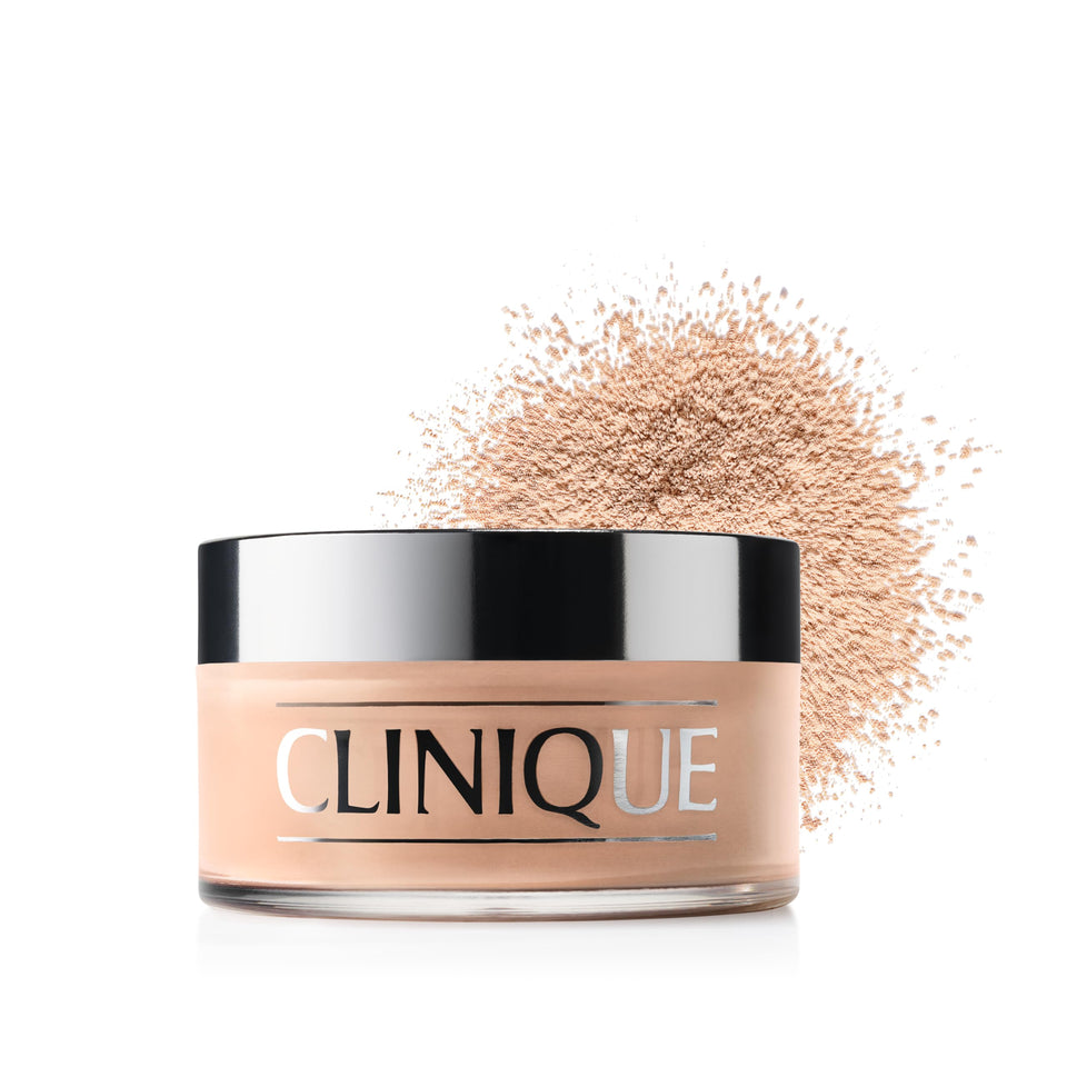 Clinique Blended Face Powder front packaging showing compact container and label benefit