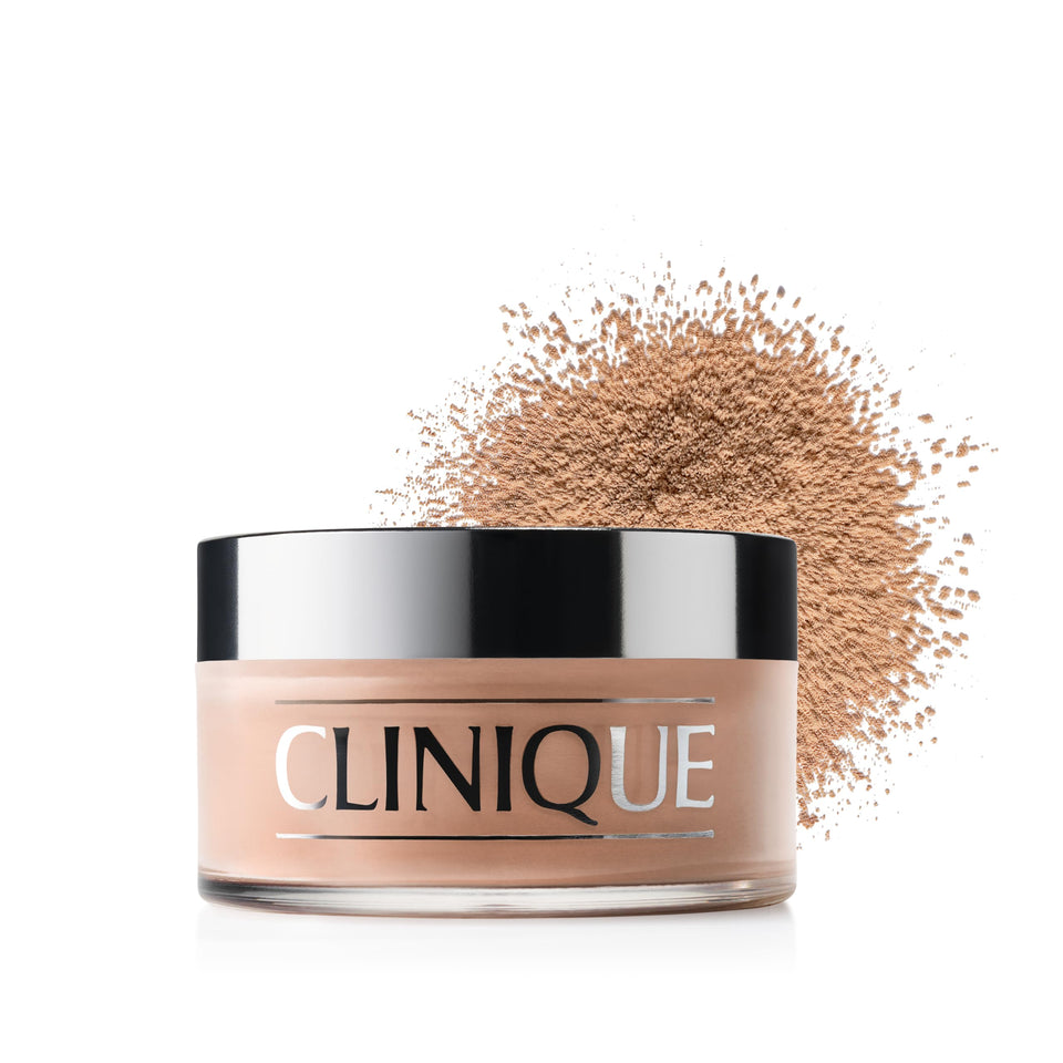 Clinique front packaging showing powder jar and label for clear product ID and trust