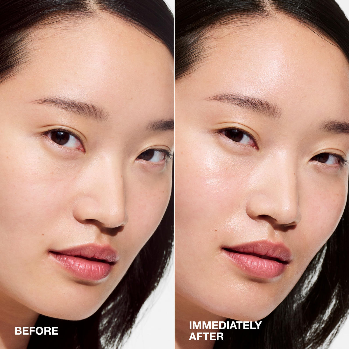 Clinique bottle label close-up highlighting key ingredients for visible glow