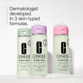 Clinique bottle on bathroom shelf in lifestyle scene showing daily use appeal