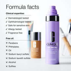 Clinique bottle next to hand showing 3.3 fl oz scale for size and portability benefit