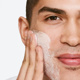 Clinique charcoal face wash label detail highlighting ingredients and dermatologist guidance