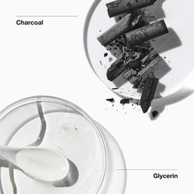 Clinique charcoal face wash dispensed on hand showing recommended amount and control