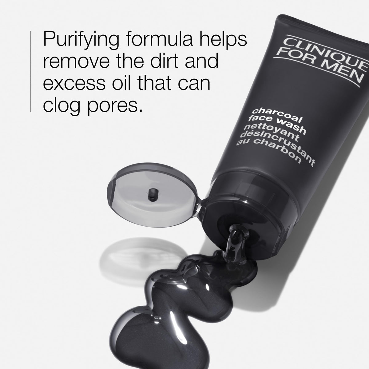 Clinique charcoal face wash foam texture close-up illustrating gentle effective clean