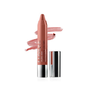 Clinique chubby stick front packaging showing plushiest pink shade and portable design benefit