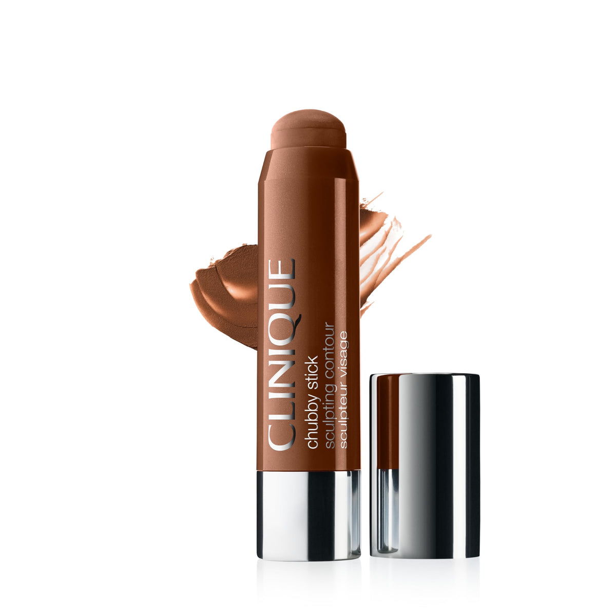 Clinique front view of Chubby Stick showing packaging and benefit of easy application