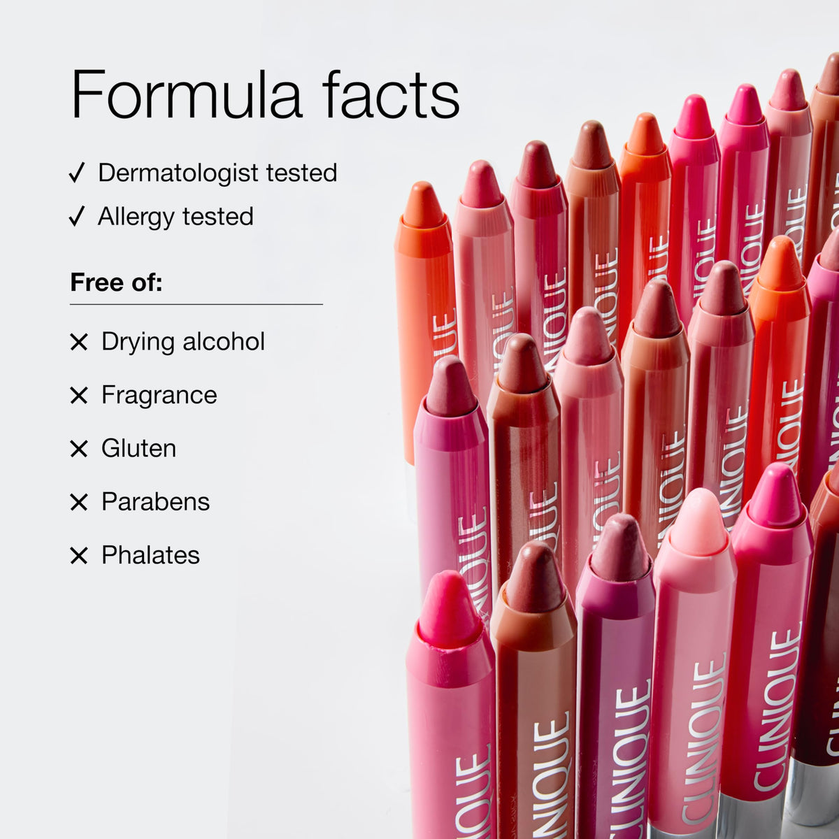Clinique Chubby Stick packaging label close-up showing ingredient highlights and benefits