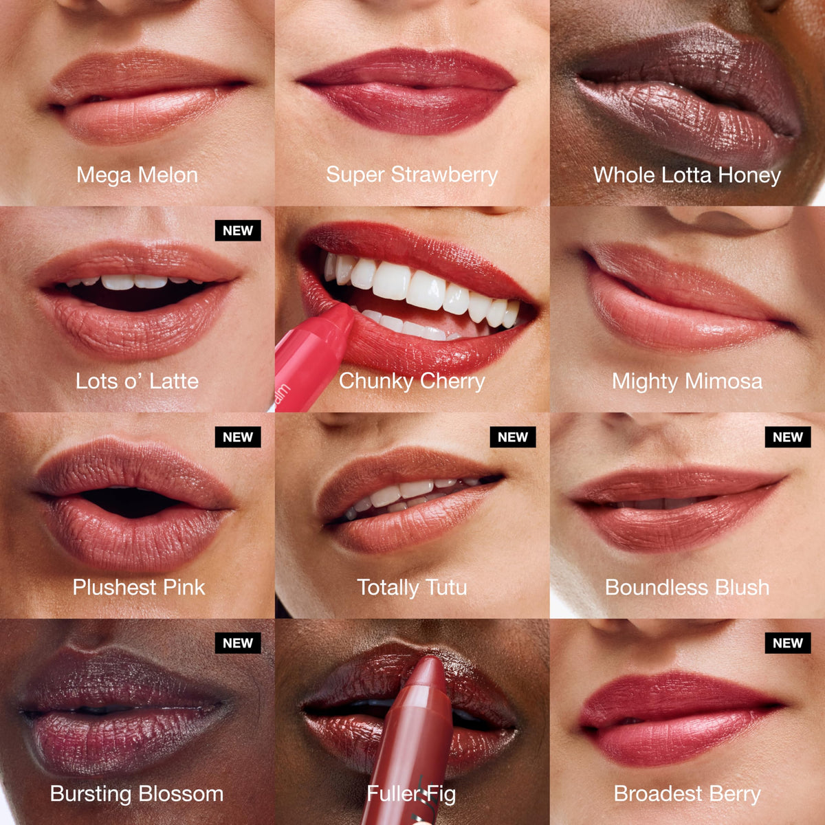 Clinique Chubby Stick swatches on arm demonstrating buildable color options