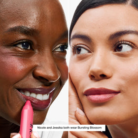 Clinique Chubby Stick texture on lips showing glossy finish and hydrated look