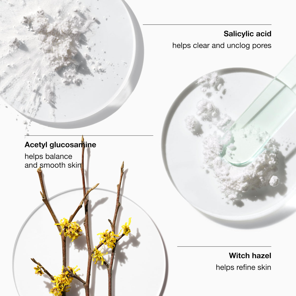 Clinique ingredient panel close-up showing witch hazel and salicylic
