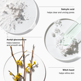 Clinique ingredient panel close-up showing witch hazel and salicylic