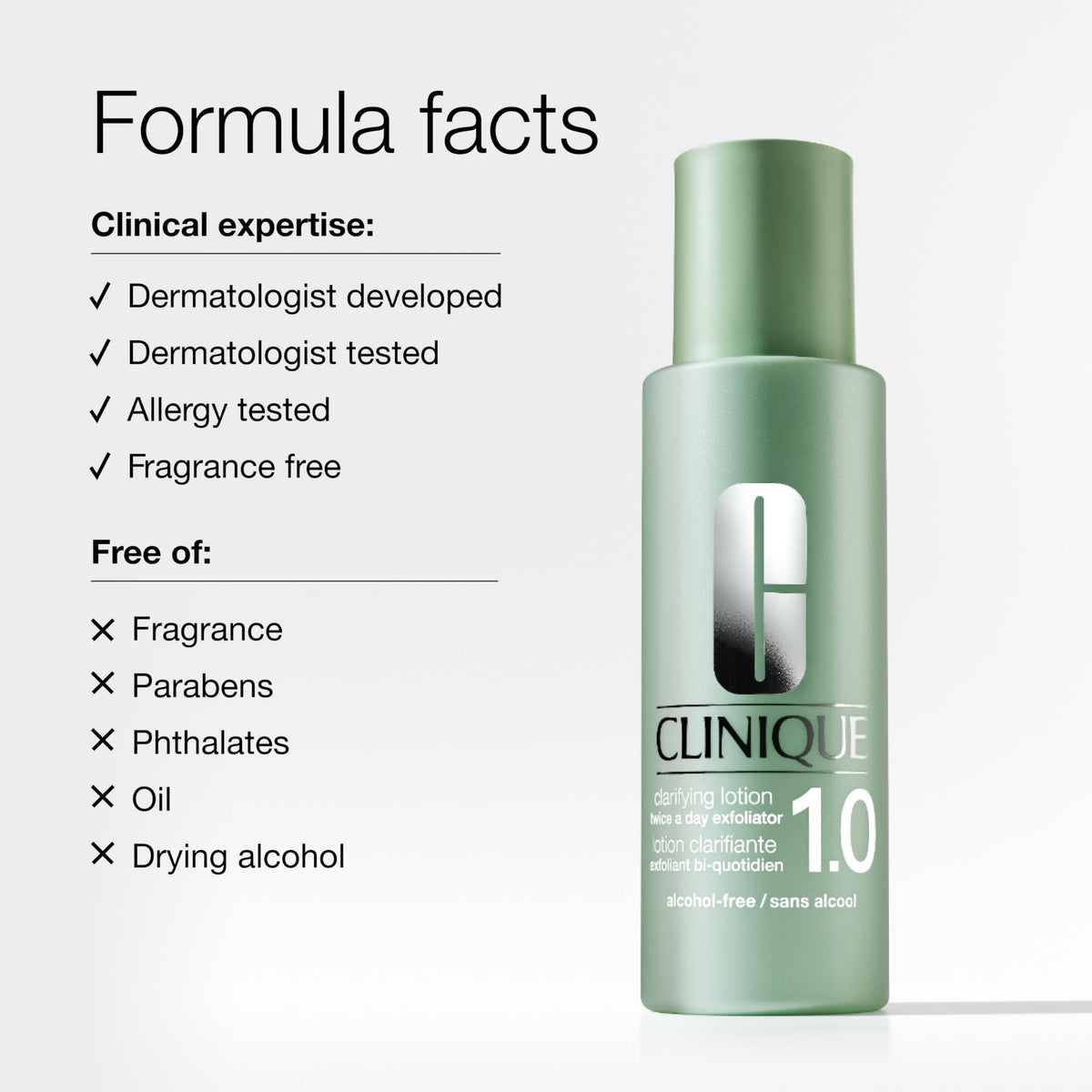 Clinique Clarifying Lotion shown with cleanser and moisturizer for routine