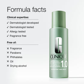 Clinique Clarifying Lotion shown with cleanser and moisturizer for routine