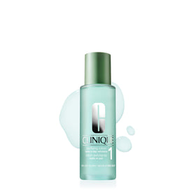 Clinique front packaging of Clarifying Lotion 1 showing bottle and cap, clear identification and benefit
