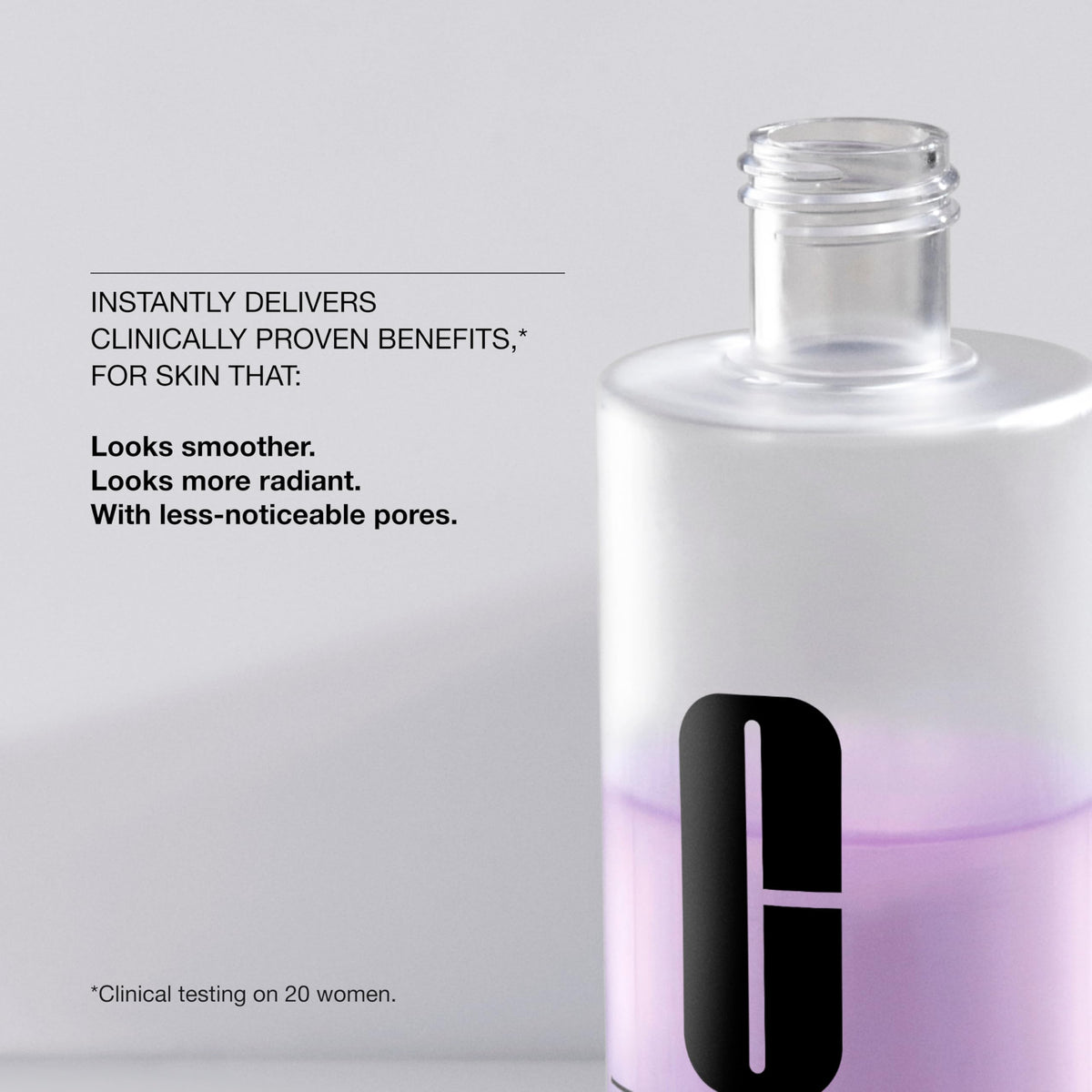 Clinique bottle cap and dispenser highlighting controlled application for comfortable use