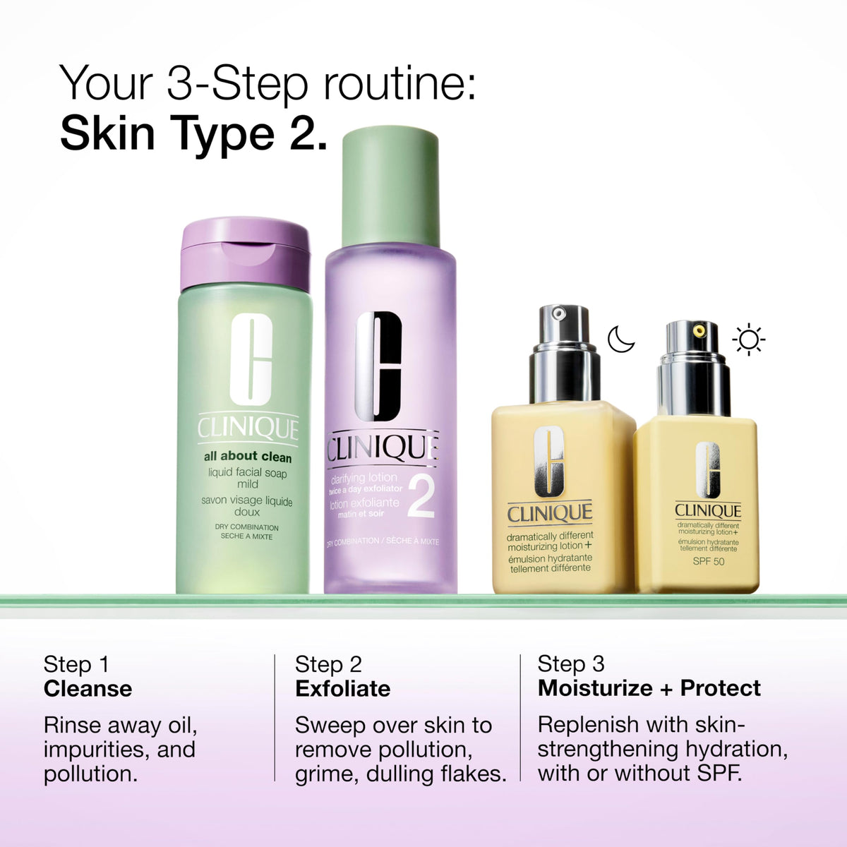 Clinique Clarifying Lotion on bathroom shelf in routine setting for daily use convenience