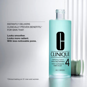 Clinique Clarifying Lotion 4 back label highlighting ingredients and clinical details for clarity