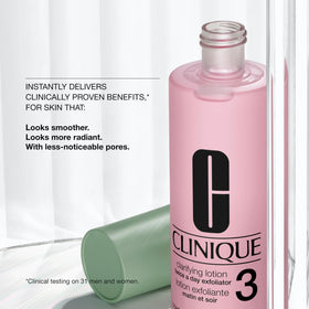 Clinique back label close-up showing ingredients and benefits for informed use