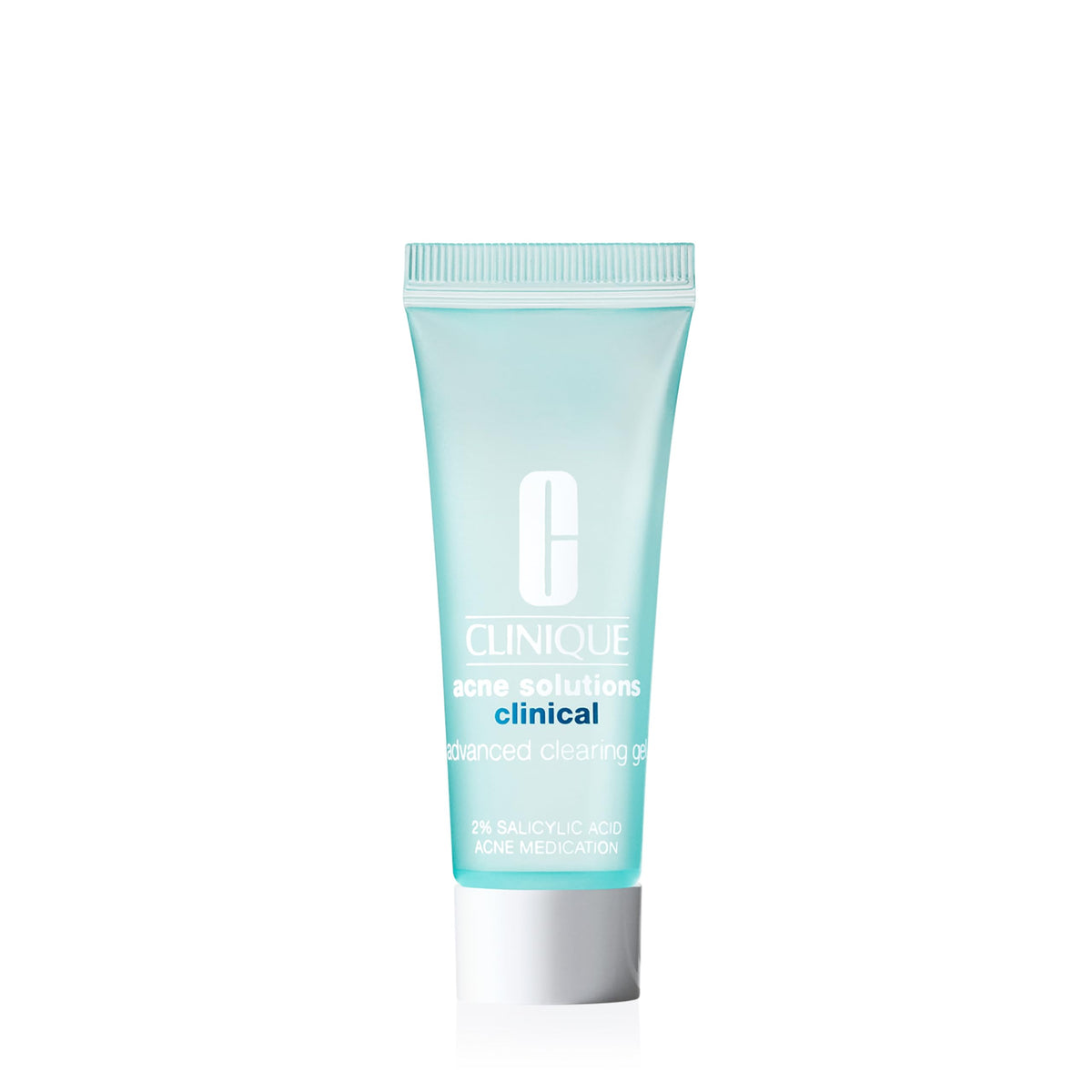 Clinique front packaging showing mini clearing gel tube and compact design benefit
