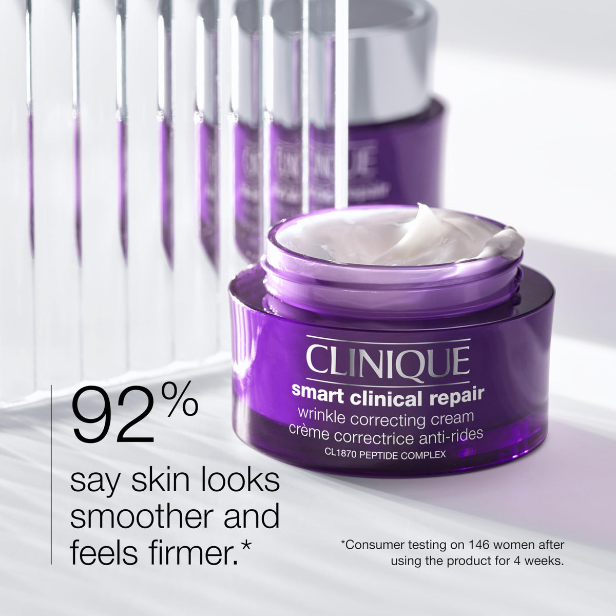Open jar showing creamy texture of Clinique cream for quick absorption benefit