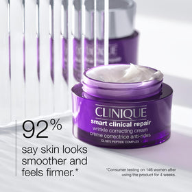 Open jar showing creamy texture of Clinique cream for quick absorption benefit