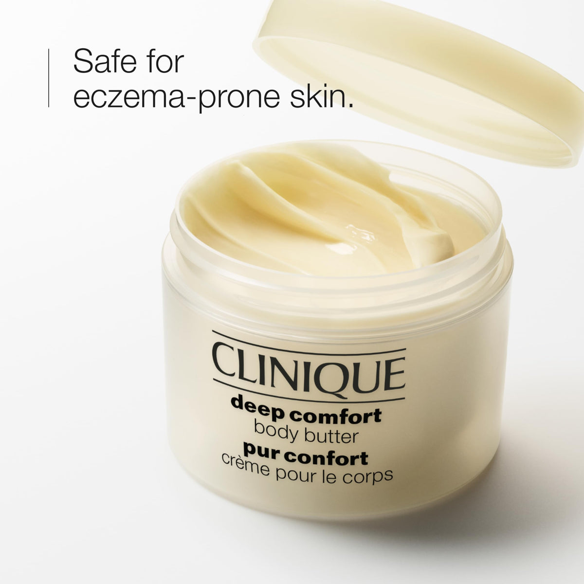 Clinique open jar texture close-up showing creamy body butter for instant absorption