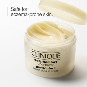 Clinique open jar texture close-up showing creamy body butter for instant absorption