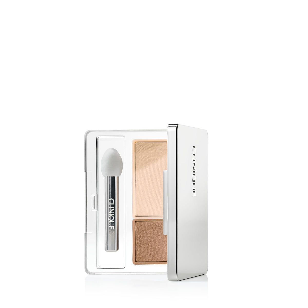 Clinique compact front view showing duo packaging and quick convenience