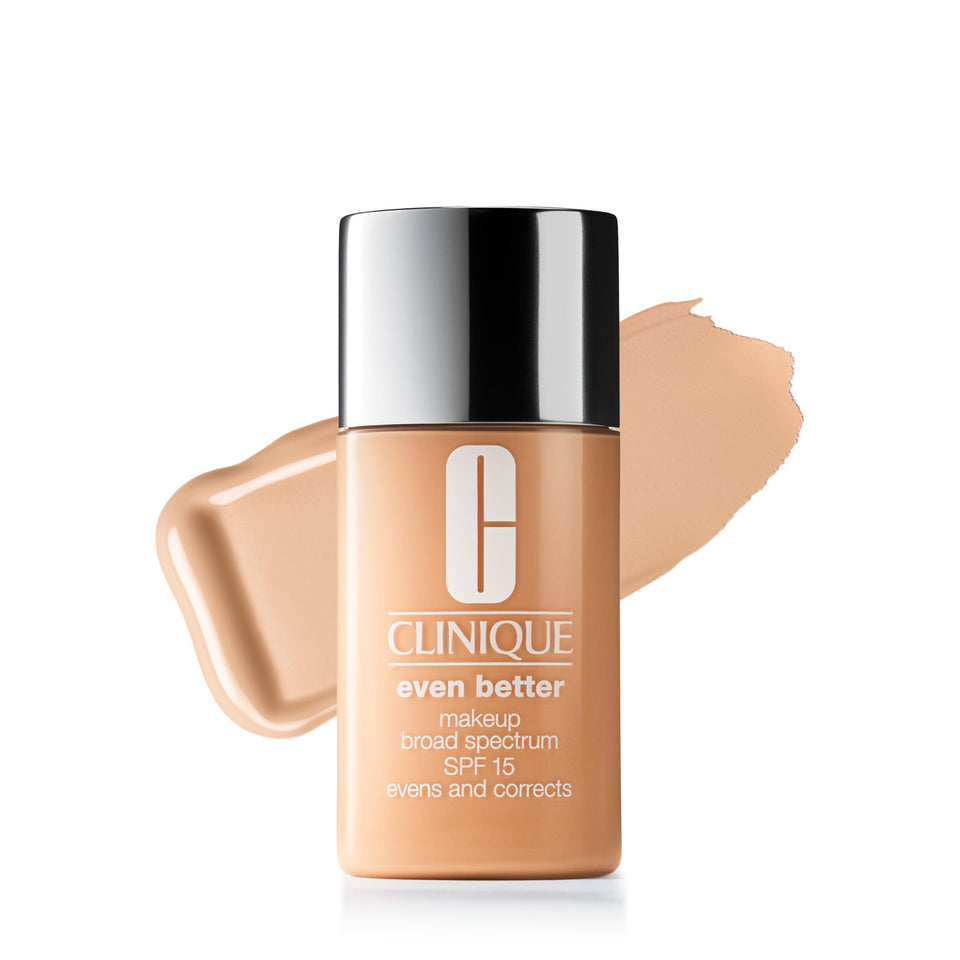 Clinique bottle front packaging shows product name and SPF for easy identification and trust