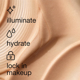 Clinique primer on vanity with makeup tools illustrating longer-lasting flawless wear