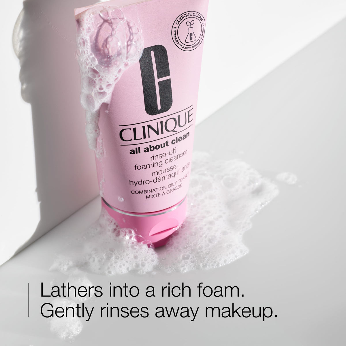 Clinique foam texture closeup demonstrating gentle conditioning lather benefit