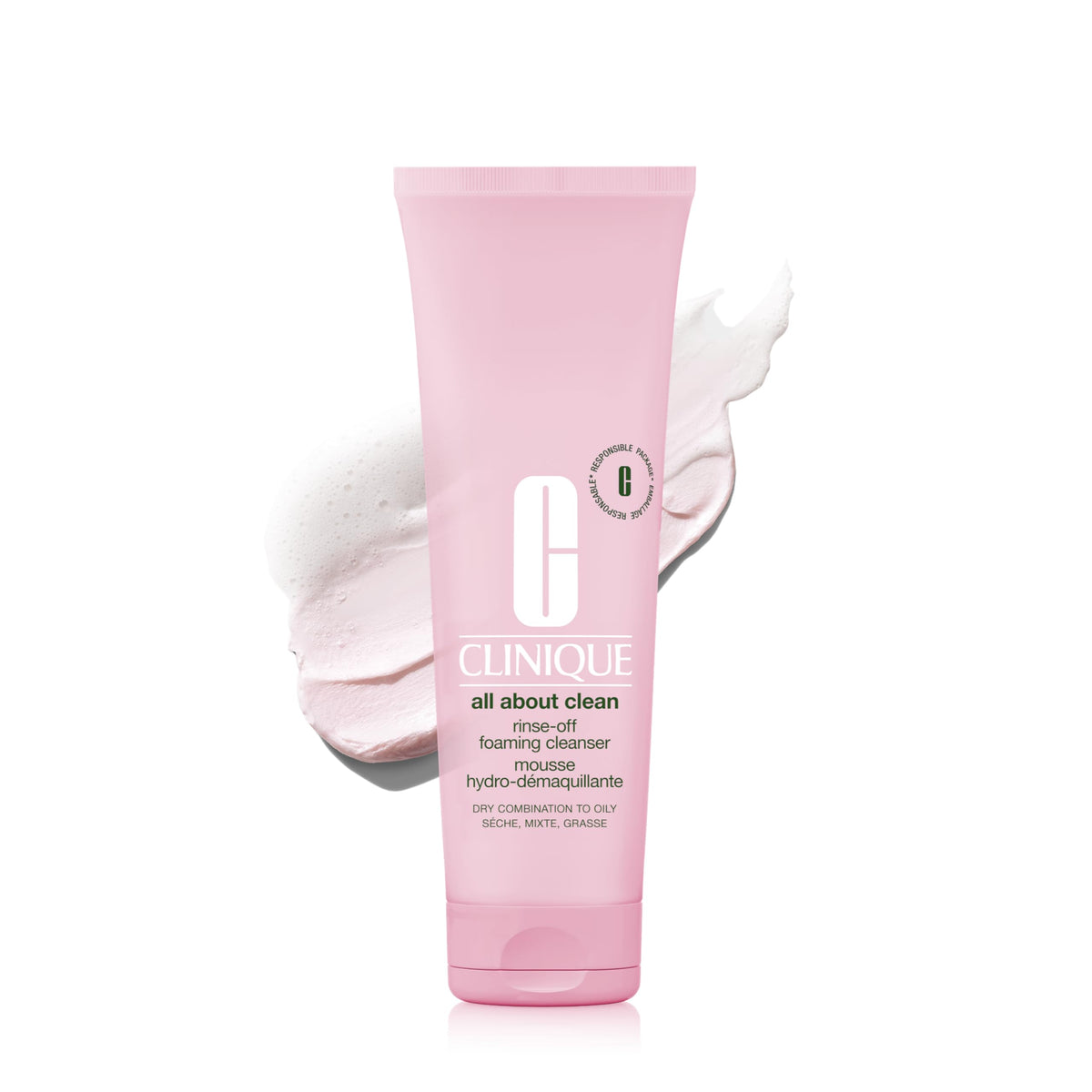 Clinique bottle front view showing clean packaging and easy pump benefit