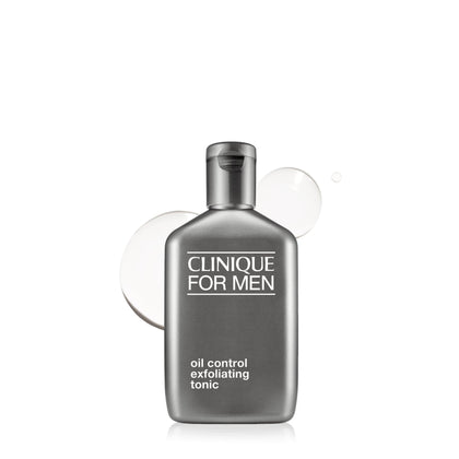 Clinique front packaging of Oil Control Exfoliating Tonic showing bottle and label benefits