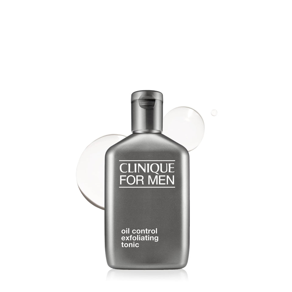 Clinique front packaging of Oil Control Exfoliating Tonic showing bottle and label benefits