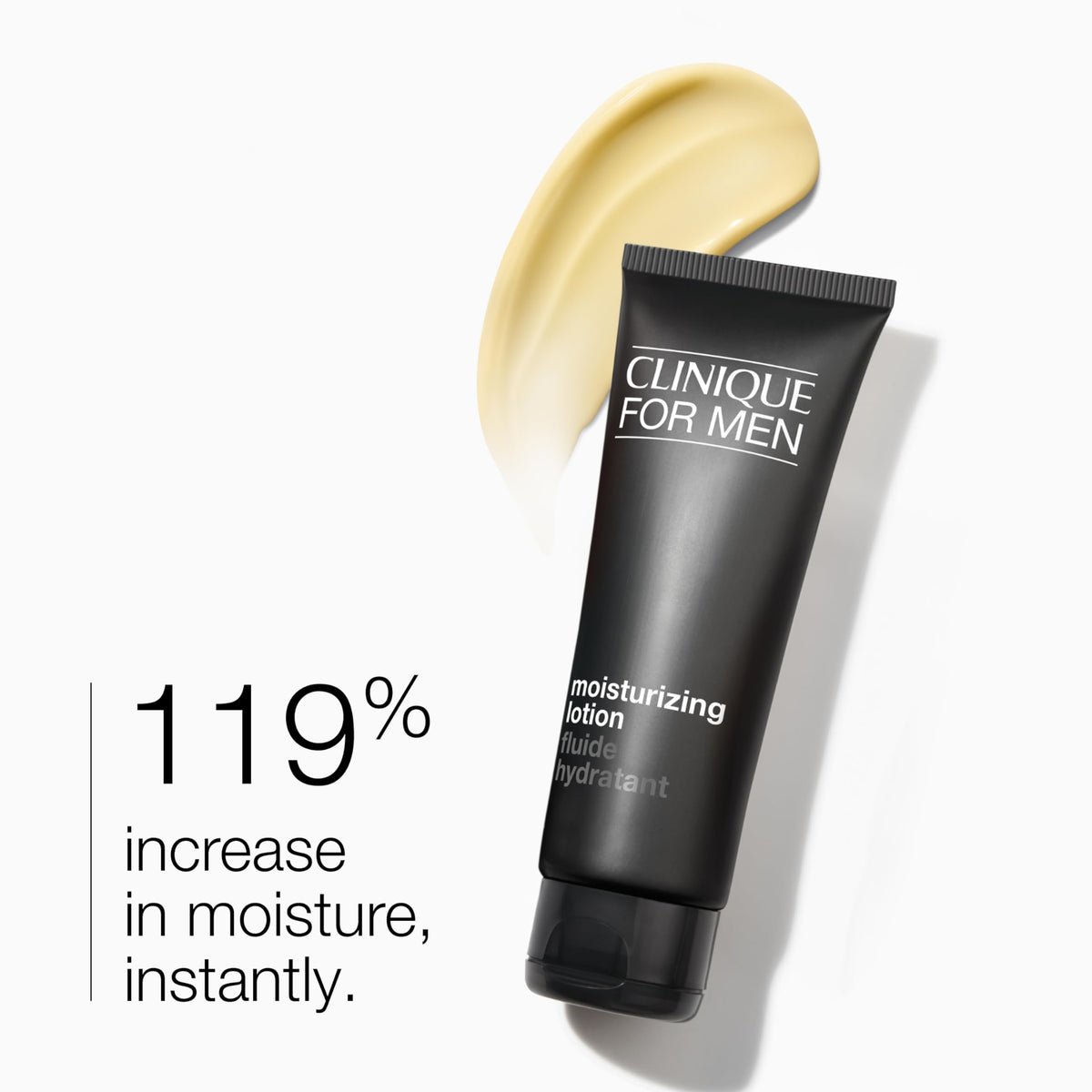 Close-up lotion texture of Clinique for Men highlighting lightweight, fast-absorbing hydration
