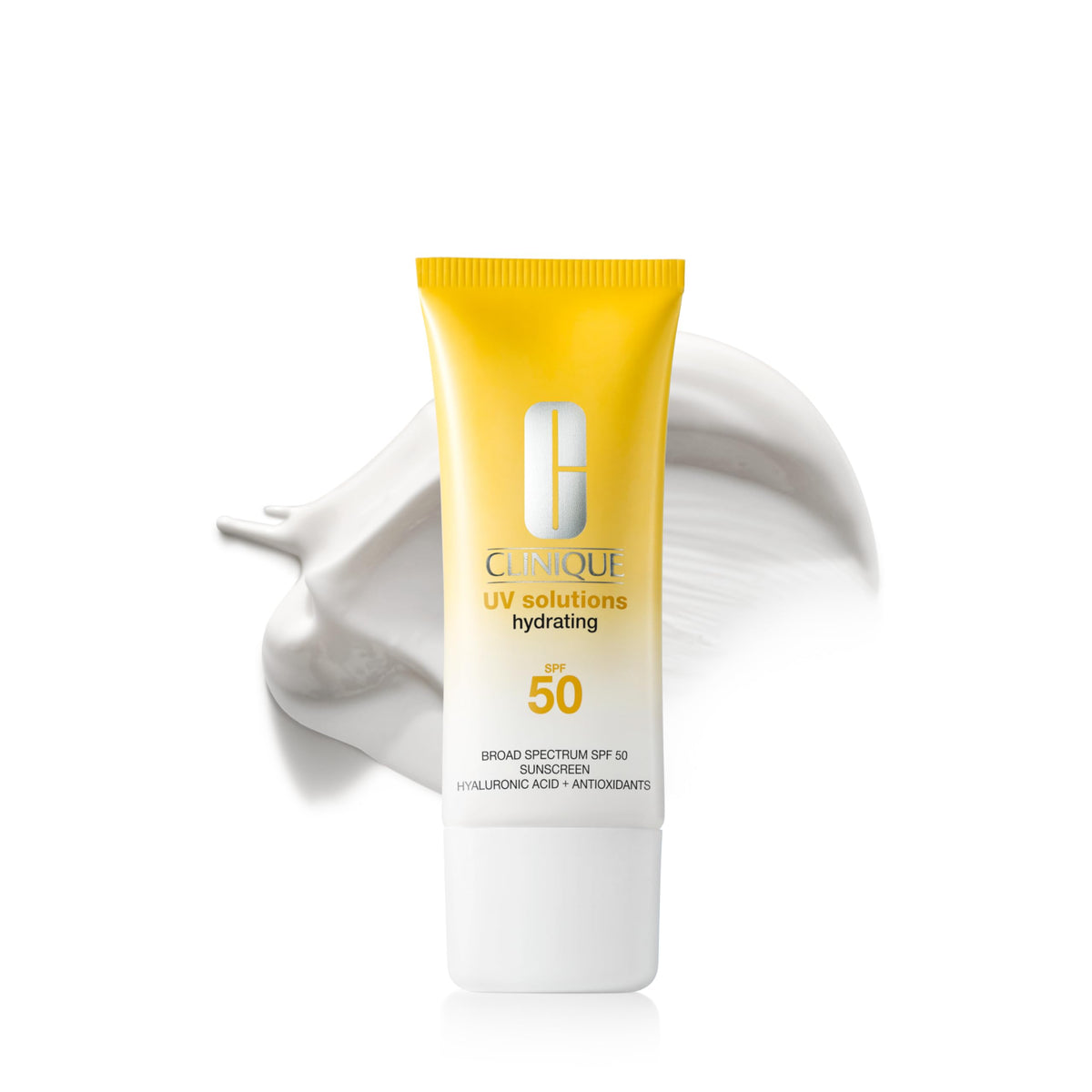 Clinique front bottle showing SPF 50 and compact travel size benefit