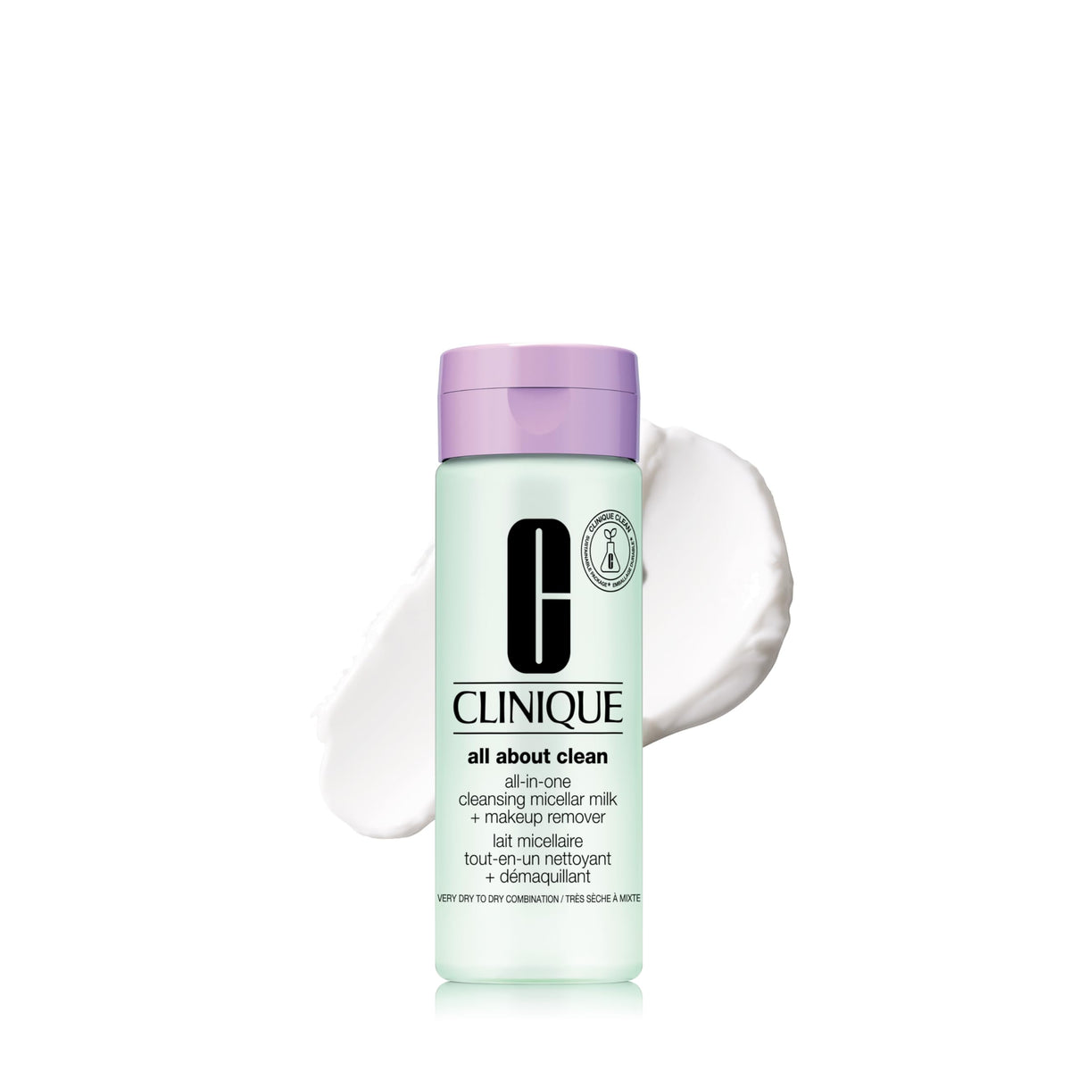 Clinique front bottle micellar milk showing product packaging and volume benefit
