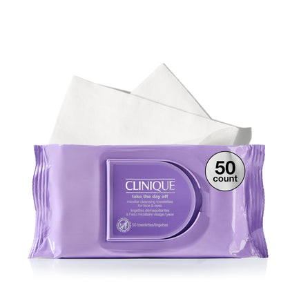 Clinique front packaging showing product name and 50-count convenience