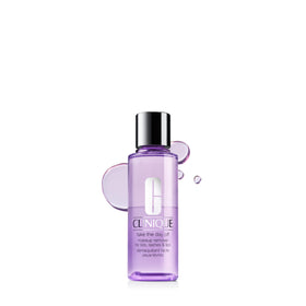 Clinique front packaging showing bottle and product name, clear benefit of gentle removal