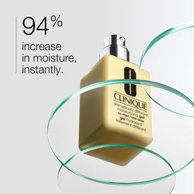 Clinique gel open dispenser with product texture, demonstrates easy, mess-free use