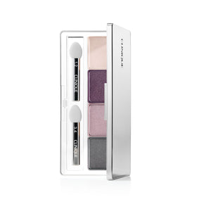 Clinique compact front view showing Going Steady quad and mirror for easy travel