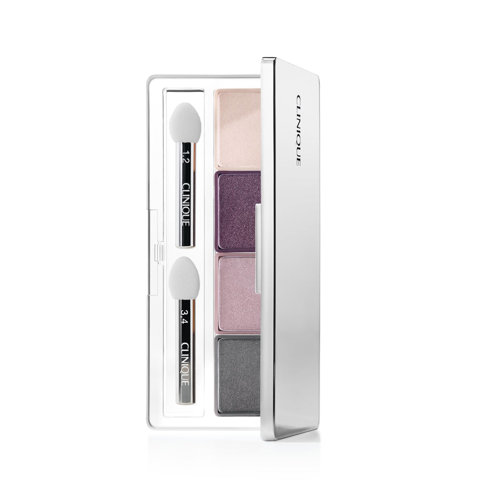 Clinique compact front view showing Going Steady quad and mirror for easy travel