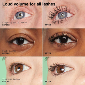 Clinique before and after lashes showing dramatic volume and darker pigment