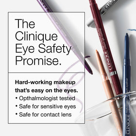 Clinique liner applied to waterline illustrating safe longwear benefit
