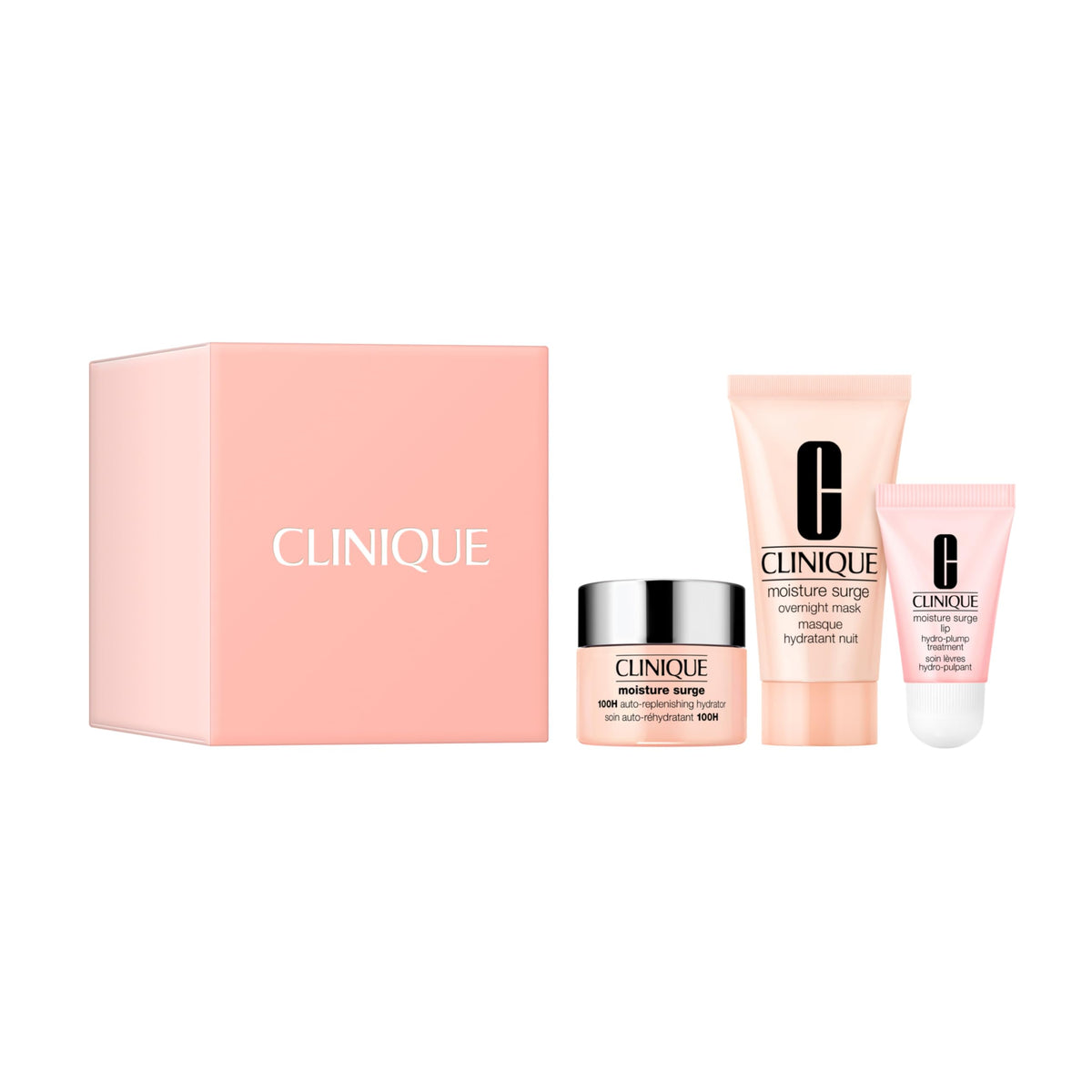 Clinique front packaging showing the three-piece hydration set and gifting appeal