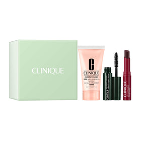 Clinique icons set packaging front showing contents and value