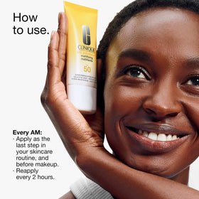 Clinique sunscreen staged in bathroom as part of morning routine convenience