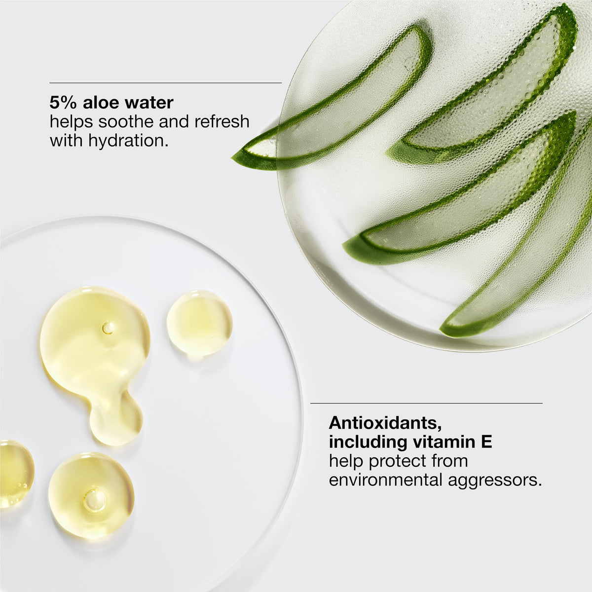 Clinique ingredient label highlighting aloe water and antioxidants for soothing hydration benefit