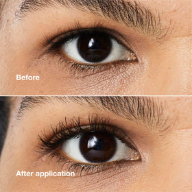 Clinique swiped lashes showing extended length and defined look that lasts all day